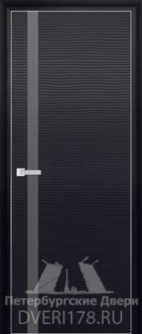 Дверь 6D из экошпона в цвете Черная волна стекло Lacobel Серебряный лак