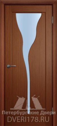 Дверь INVISIBLE ПО Факел шпонированная в цвете Вишня стекло Сатинат Белый