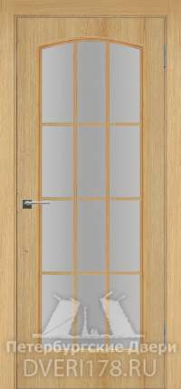 Дверь-пенал ДО Веста 4/2 из экошпона в цвете Дуб Янтарь стекло Сатинат Белый