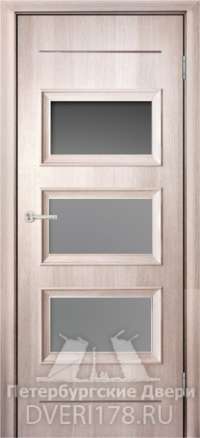 Дверь ДО Атлантика 5 из экошпона в цвете Ясень шимо стекло Сатинат Белый